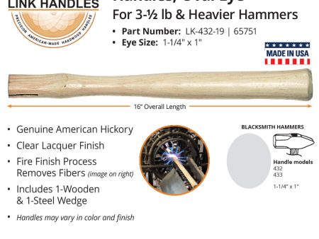 Link Handles 16  engineer s or blacksmith s hammer Handle, oval eye, for 3-1 2 lb. and heavier hamm Online