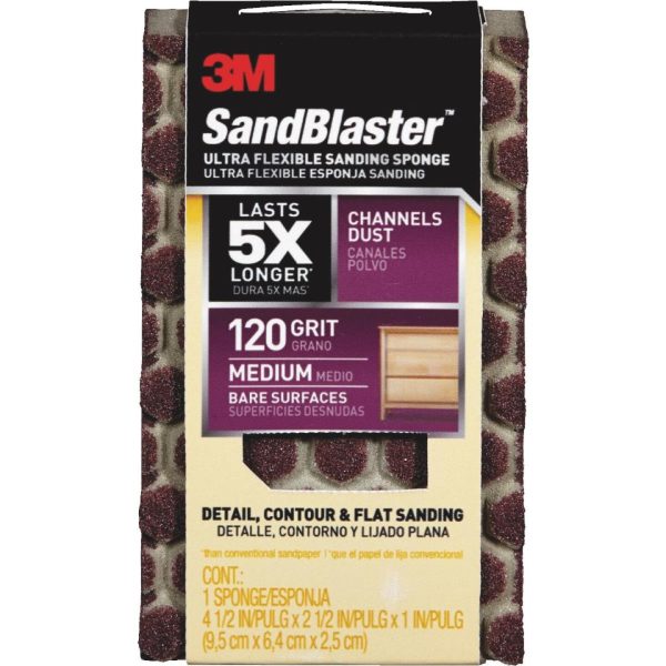 3M SandBlaster Ultra Flexible 2-1 2 In. x 4-1 2 In. x 1 In. 120 Grit Medium Sanding Sponge For Sale